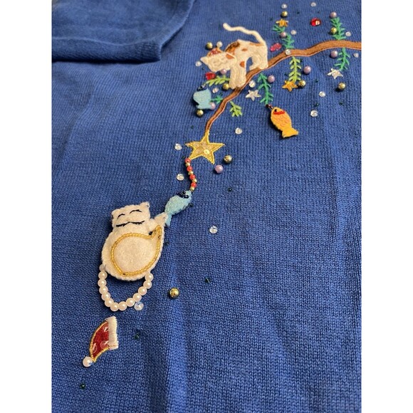 Quacker Factory Cats Playing On Christmas Tree Branch Embroidered Sweater Sz 2X - Picture 4 of 16